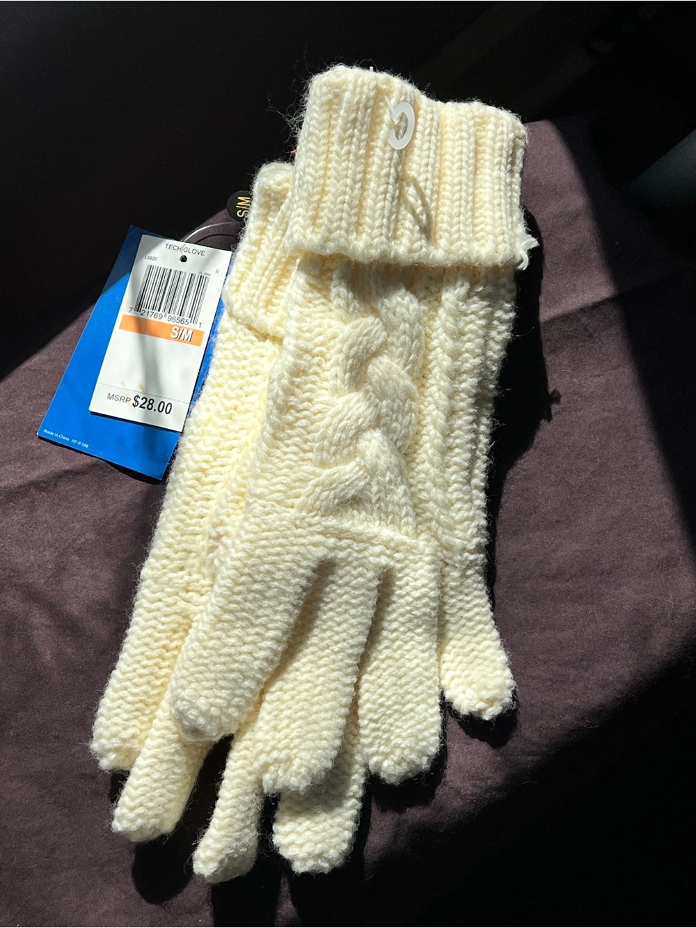 Grandpa women’s cream cable knit tech texting gloves winter sweater matching S/M